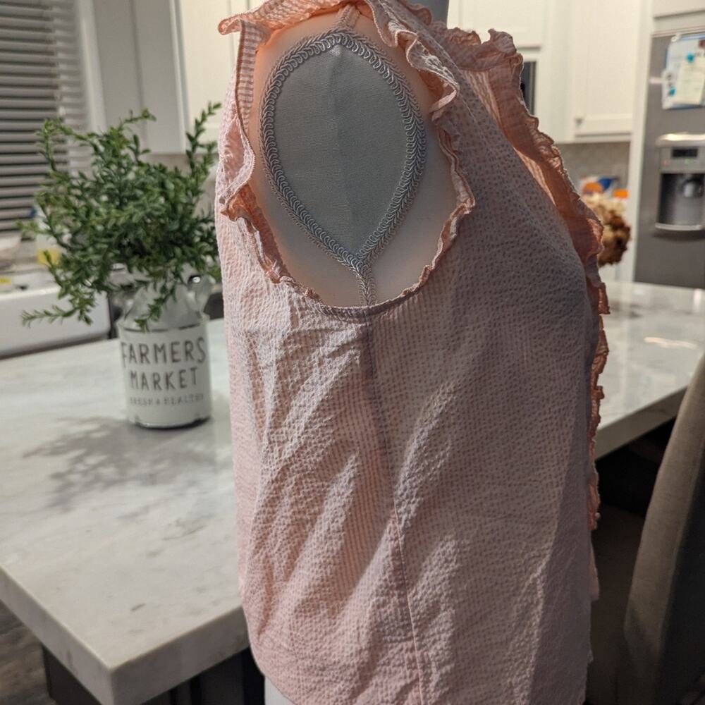 #301 Ruffled Pink Button-Up Top from The Loft - Picture 2 of 6